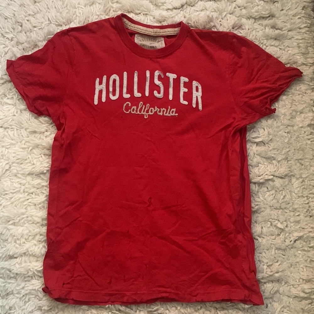 Y2K Hollister Red Thrashed Logo T Shirt
